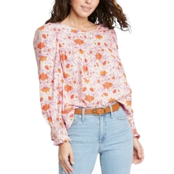 Universal Thread Tops - Universal Thread Floral Print Long Balloon Sleeve Blouse